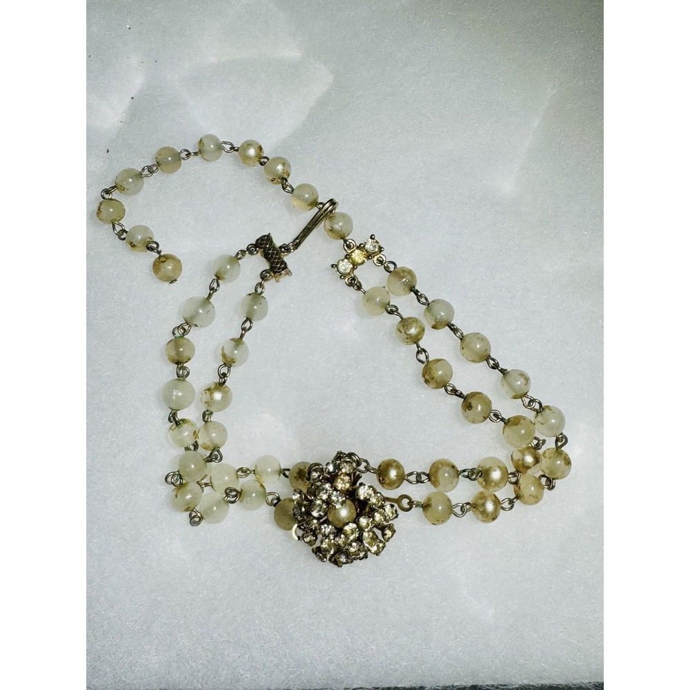 Vintage Double Strand Faux Pearl Choker Necklace with Hook Clasp Jewelry